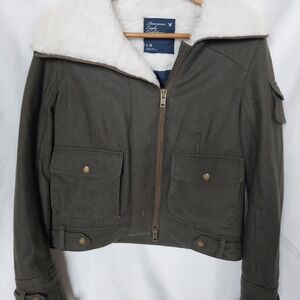 American Eagle Outfitters Women's Wool Blend Olive Green Army Jacket